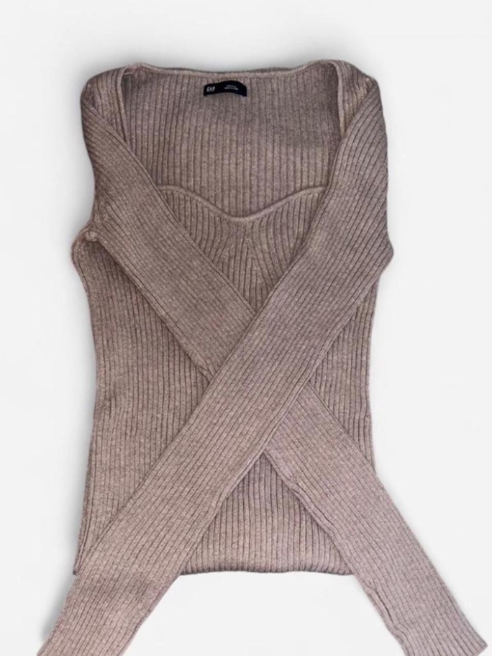 Gap Tan Taupe Sweetheart Crossover Ribbed Knit Maxi Dress S